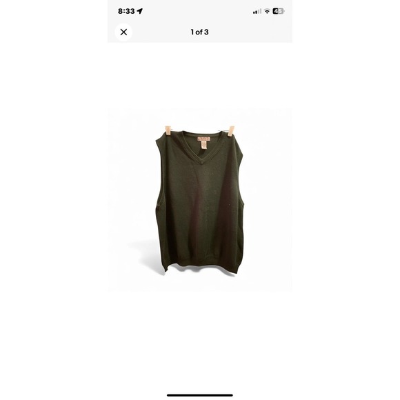 Eddie Bauer Mens V Neck Sweater Vest Green XL Cotton Knit Grandpacore - Picture 2 of 2